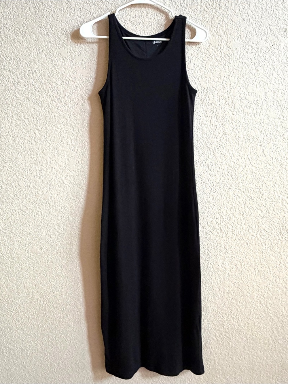 Quince Tencel Jersey Tank Maxi Dress Back Slit Women's Large Black Stretch